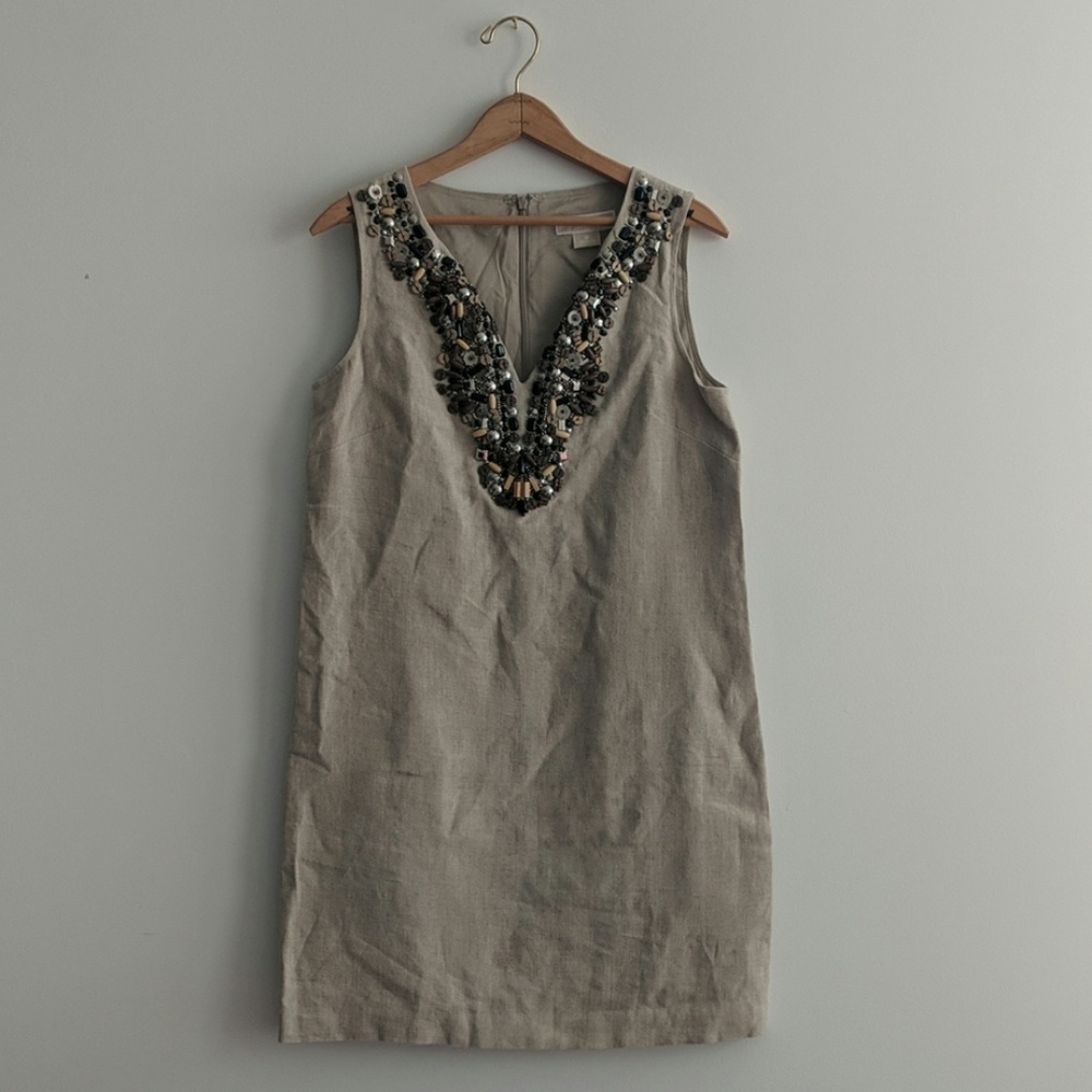 Michael Kors cream linen tunic-collar shift dress